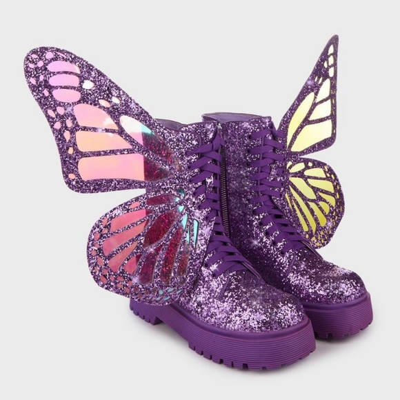 NWOT Dolls Kill Metamorphic Butterfly Wing Boots in Purple - Picture 1 of 5